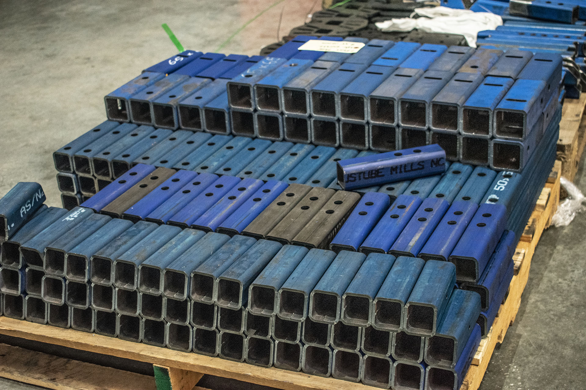 Batch of precision-cut and drilled structural steel tube fabricated by MiWeld