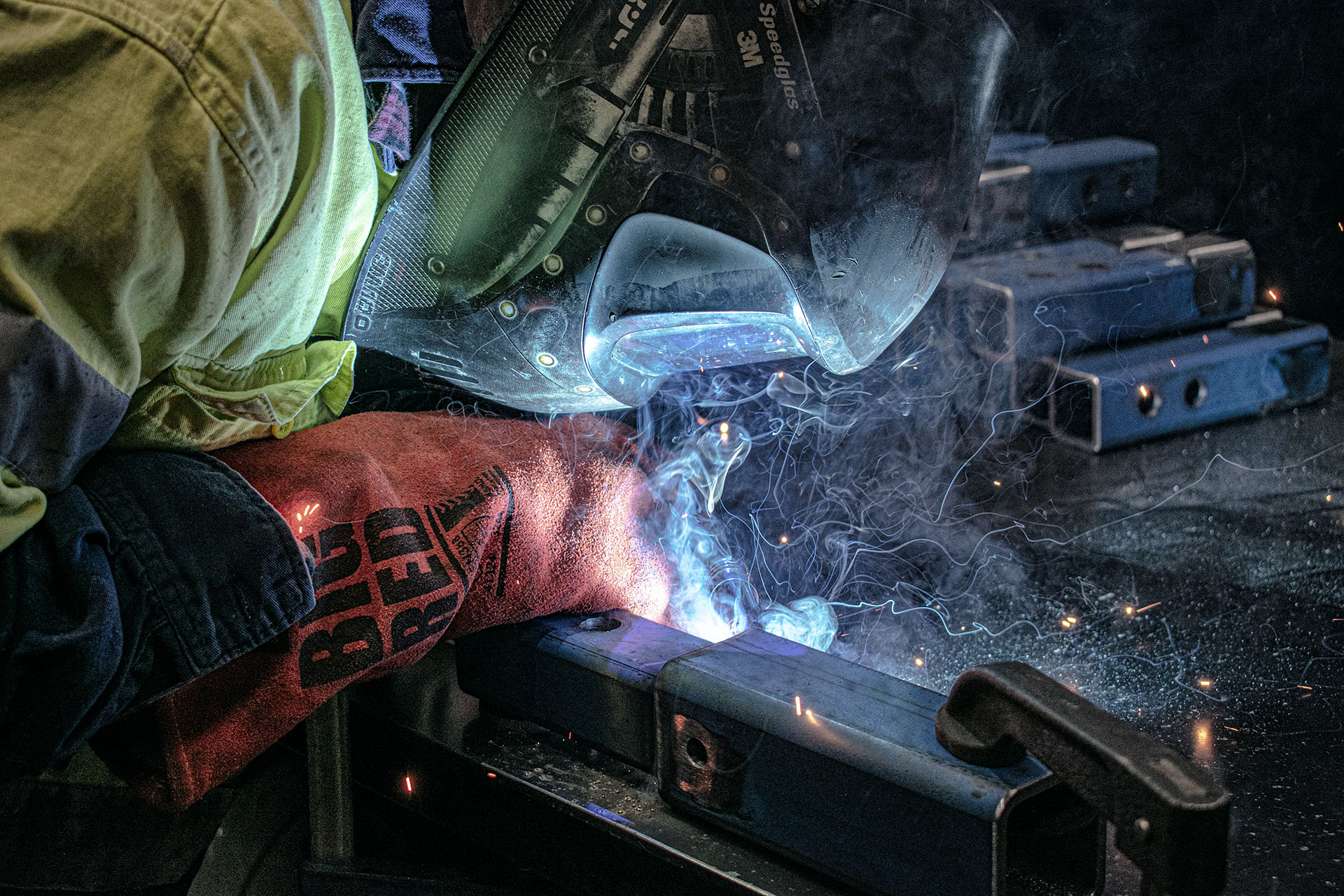 MiWeld welder MIG welding a steel section in the Malaga workshop